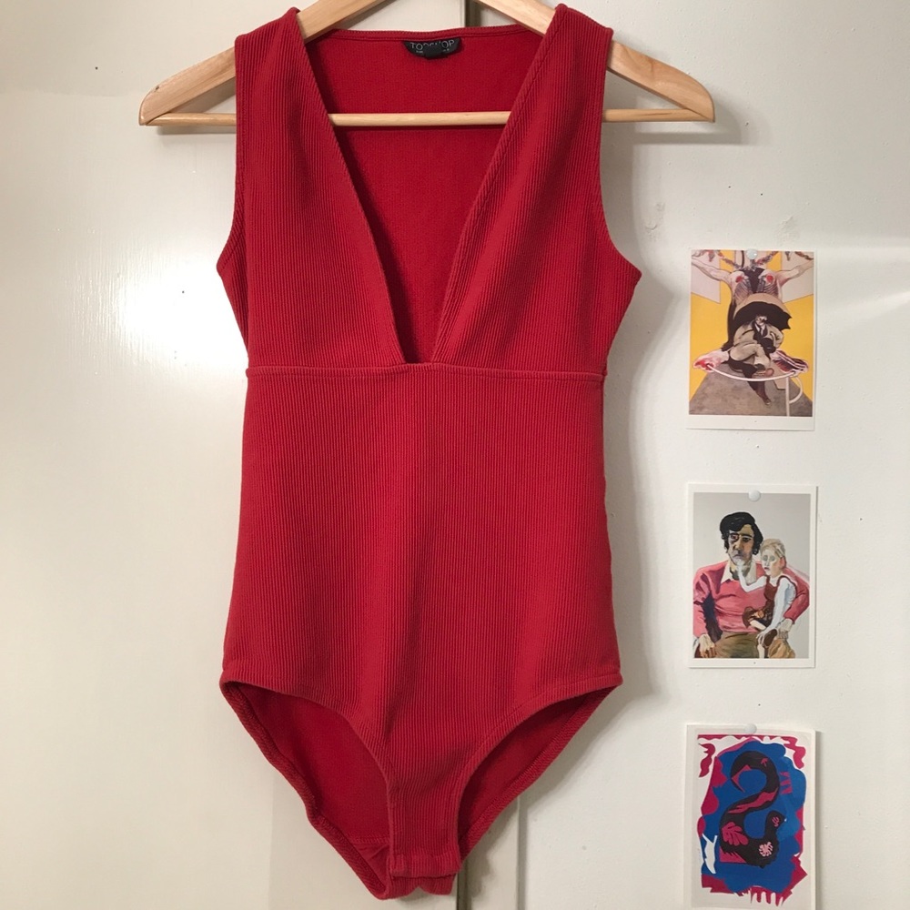 TOPSHOP Bodysuit Bright Red Size US 4 Small Deep V